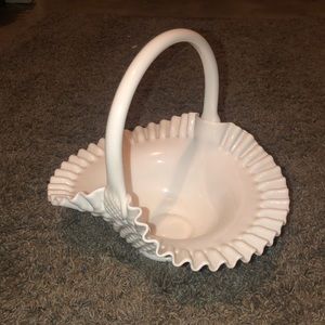 Vintage milkglass hobnail basket